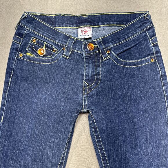 True Religion‎ Jeans Womens Sz 26x28 Blue Low American Cowgirl Preppy Dark Denim - Picture 1 of 14